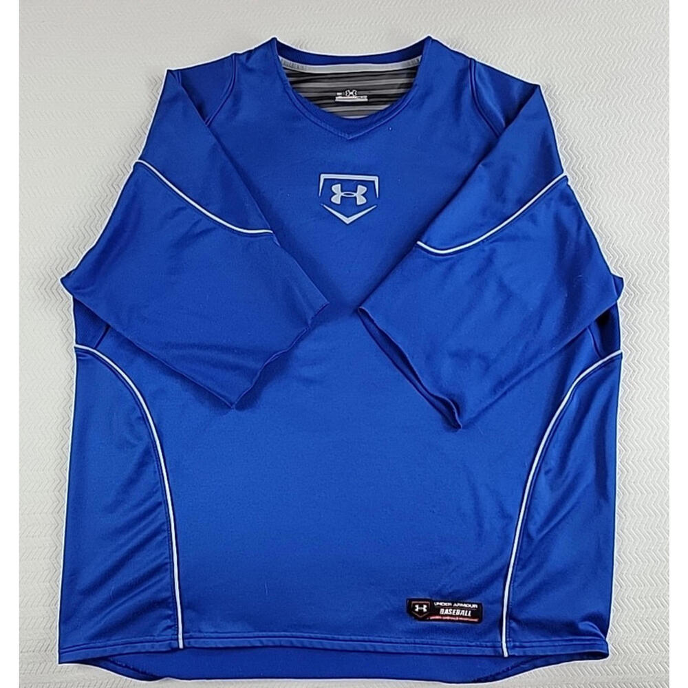 Under Armour Baseball Shirt Men L Blue 3/4 Raglan AllSeason HeatGear L